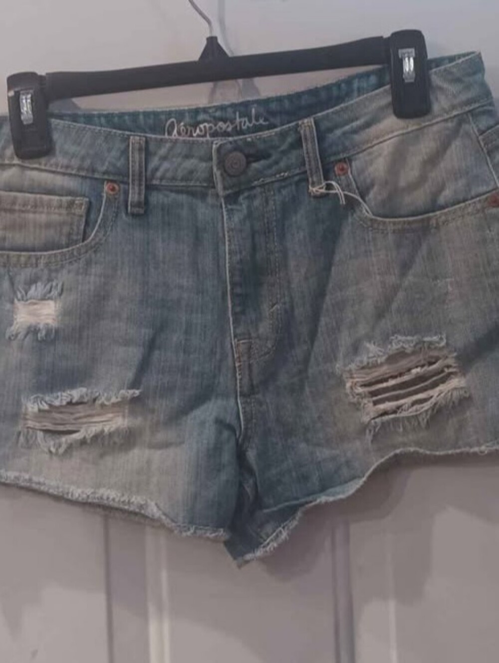 Aeropostale Women's Light Blue Distressed Denim Cutoff Shorts